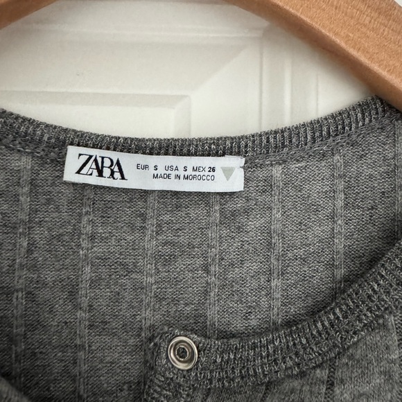 ZARA women’s knit ribbed gray long sleeve snap button bodysuit shirt top SMALL - Picture 4 of 4